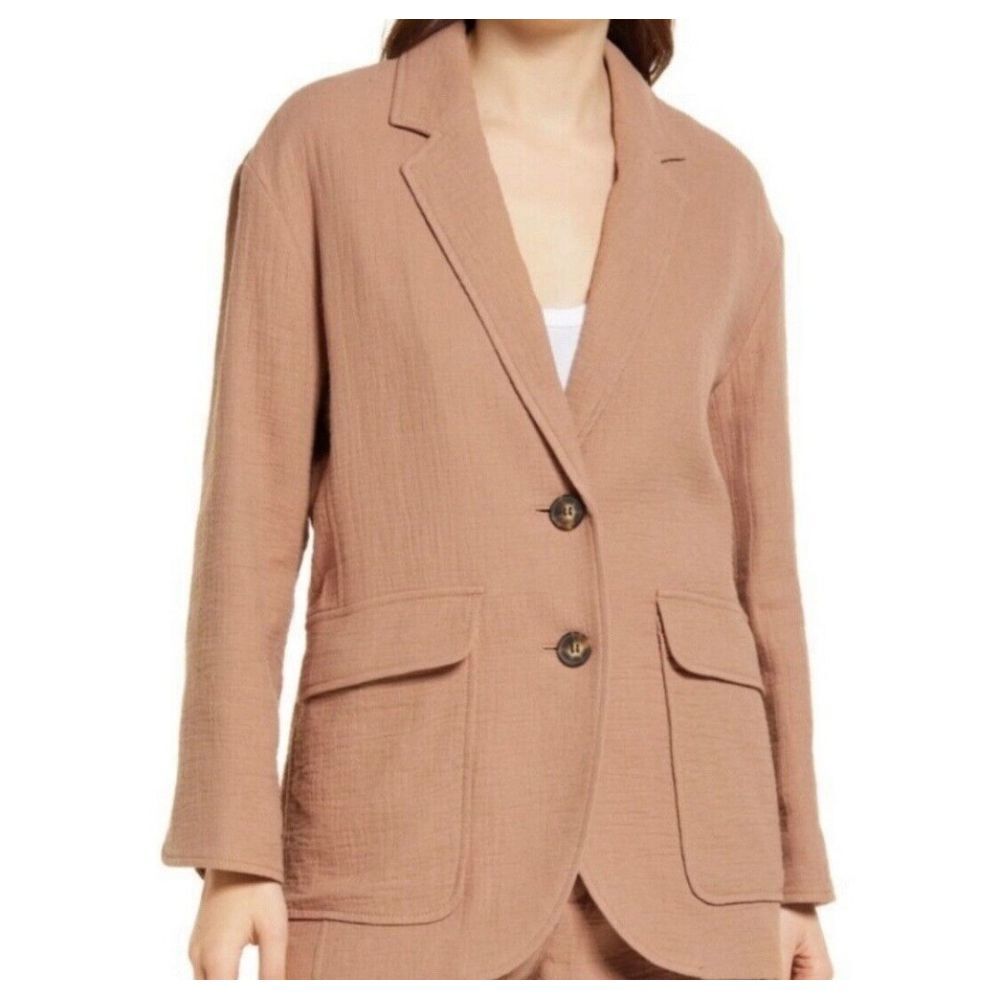 Madewell Larsen Women‎ S Brown Cotton Linen Blend Relaxed Lined  Blazer